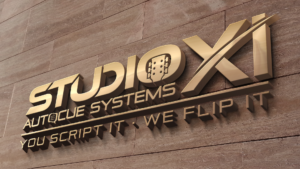 StudioXI Autocue Systems with slogan 3D Wall Logo
