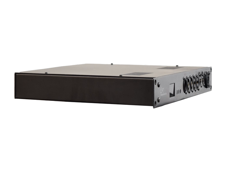 Black 1U rackmount server chassis viewed from the side, showing the front panel and ventilation/fan bays on the rear side edge