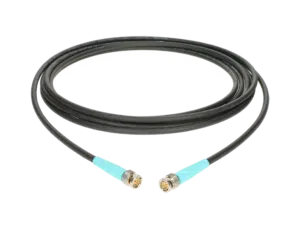 RF coaxial jumper cable with two SMA connectors and blue protective boots