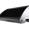 Rugged angled touchscreen monitor with black display and metal housing mounted on a base.