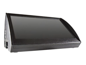 Touchscreen monitor with a black bezel, angled display surface facing upward.