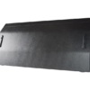 Black professional loudspeaker cabinet with side handles seen at an angle (PA/stage monitor speaker)
